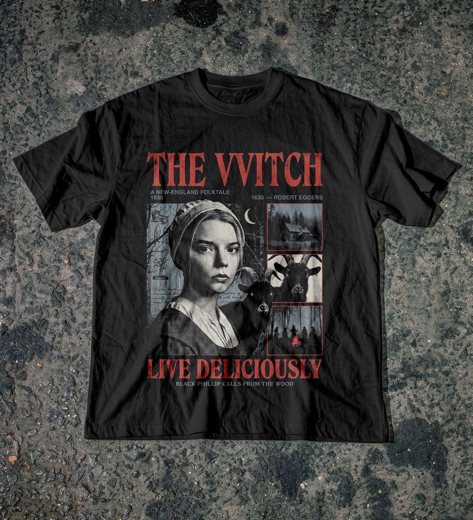 The Witch Folk Horror T-Shirt | Live Deliciously Black Phillip Tee 2XL