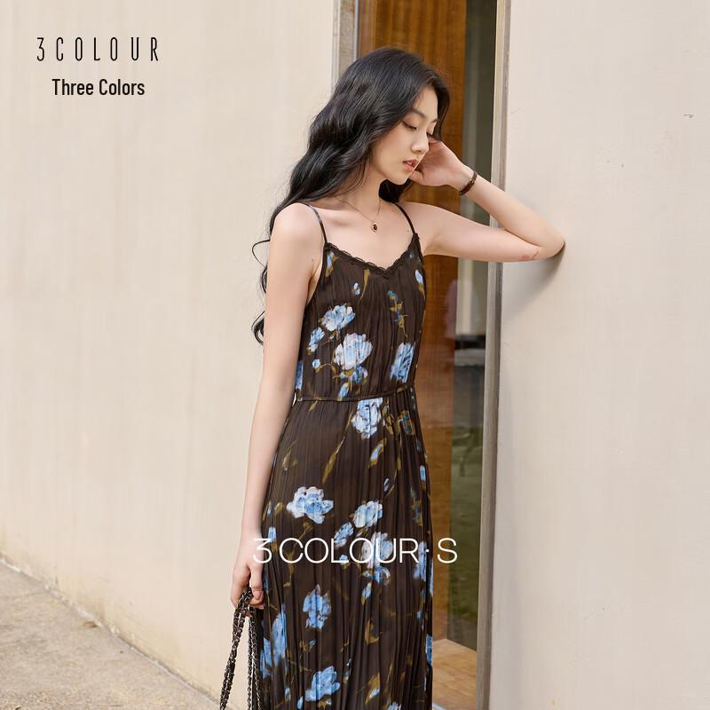 

SANCITY V-neck Printed A-line Strap Long Dress M