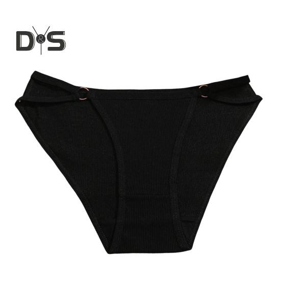 

Женские трусики с ажурной нитью, однотонные, с низкой талией, с небольшим украшением в виде кольца, эластичные хлопковые трусы-бикини для повседневной носки и домашнего сна S чёрный