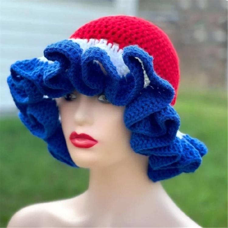 Handcrochet Bucket Hat for Women with Patchwork Ruffle Trim Elegant Fisherman Hat Photography Travel Floppy Bucket Hat
