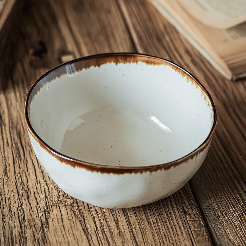 High-Value Ceramic Noodle Bowl Japanese-Style Home Restaurant Round Bowl Creative Brown Edge Small Bowl Japanese-Style Retro Tableware Bowl