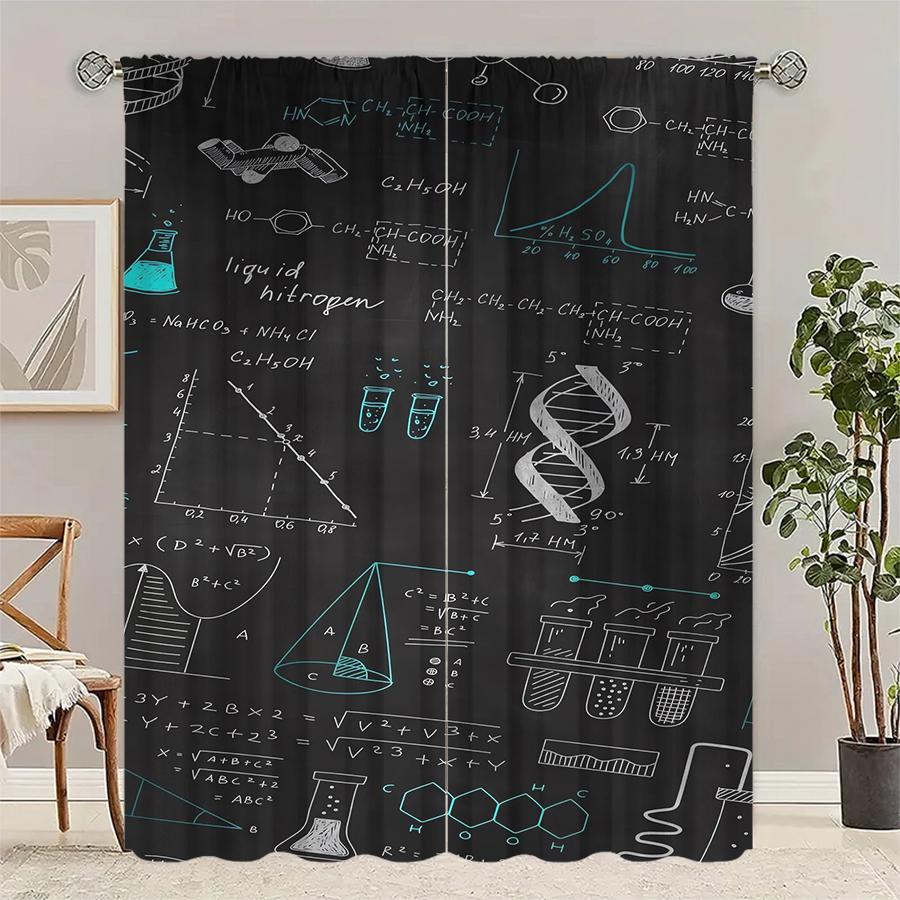 Set Of 2 Mathematical Equation Printed Curtains Pole Bag Christmas Decorations Home Room Curtain Made Polyester
