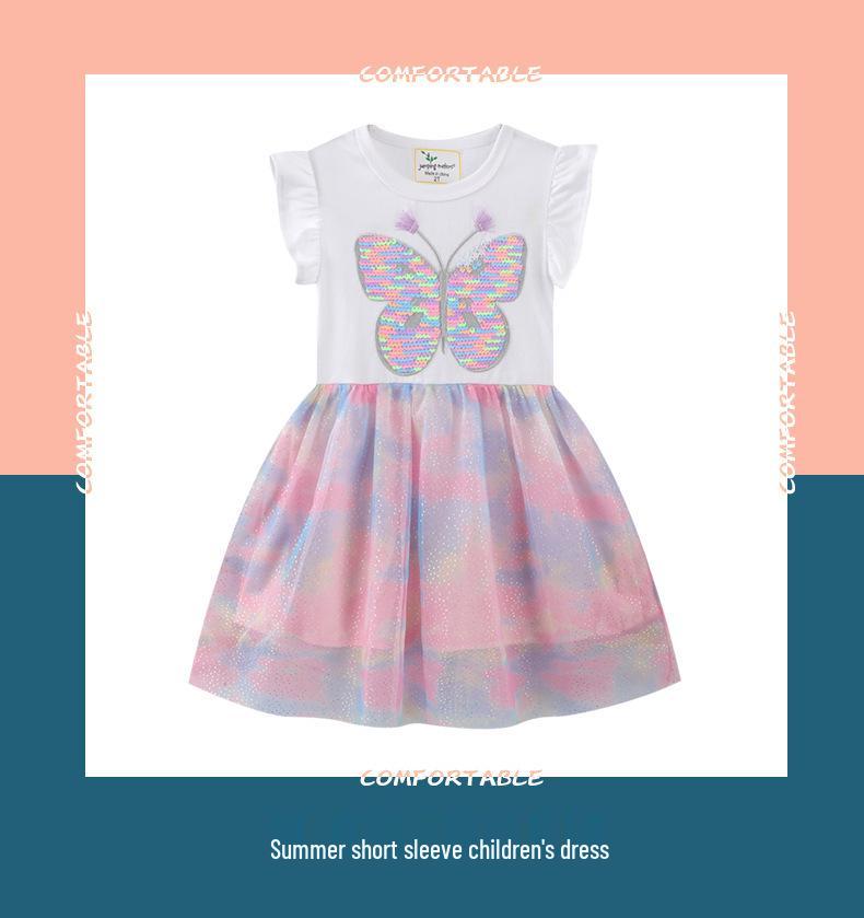 Girls' Lace Dress - Spring/Summer 2026 Collection, European/American Style, Short Sleeve Soft Gauze