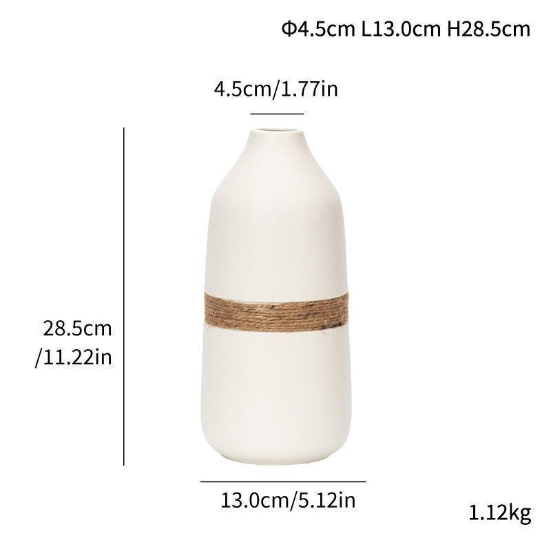Narrow Mouth Ceramic Vase with Binding Rope - Home Flower Arrangement Decoration