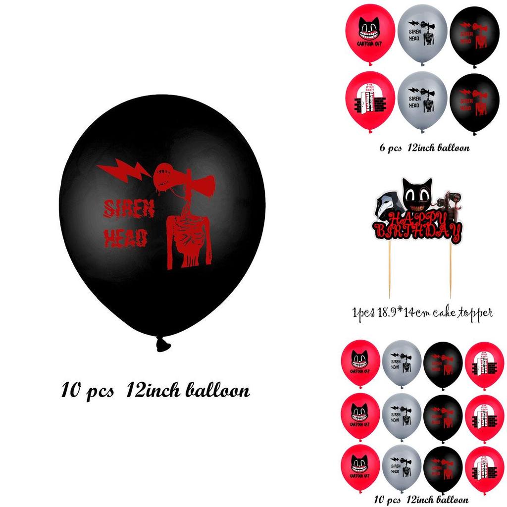 Scary Siren Head Cartoon Cat Horror Birthday Party Balloon Banner Cake Topper