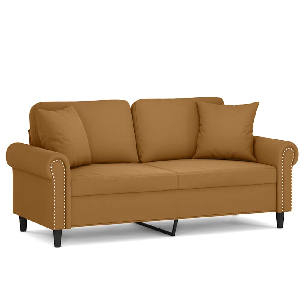 2 Seater Sofa with Decorative Cushions Brown 140 cm Velvet