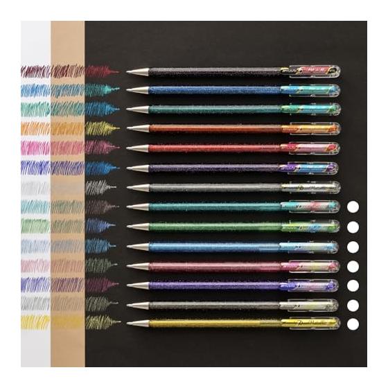 Pentel Dual Metallic Gel Pen Fantasy Set, 7 Colors, Glitter Pigment Ink, 1.0mm