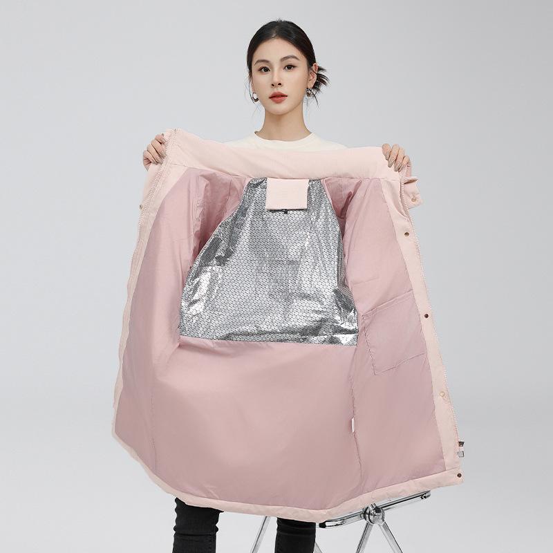 Brand down jacket women's winter new medium and long hooded warm thickened loose and thin solid color coat