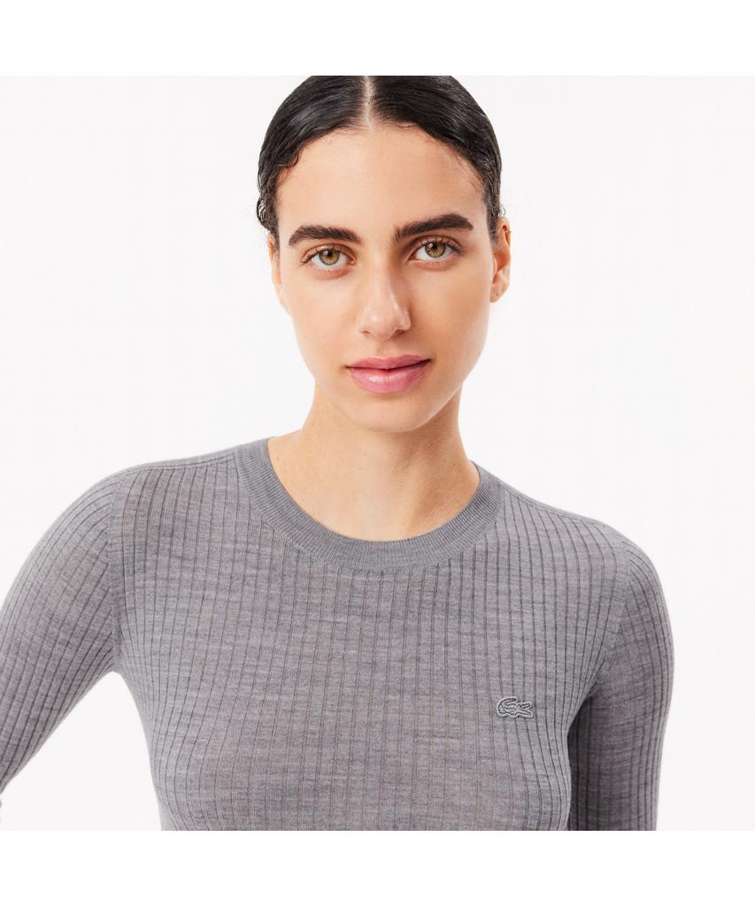 LACOSTE Women'S Slim Fit Rib Knit Crew Neck Sweater Af2576-54N Cca