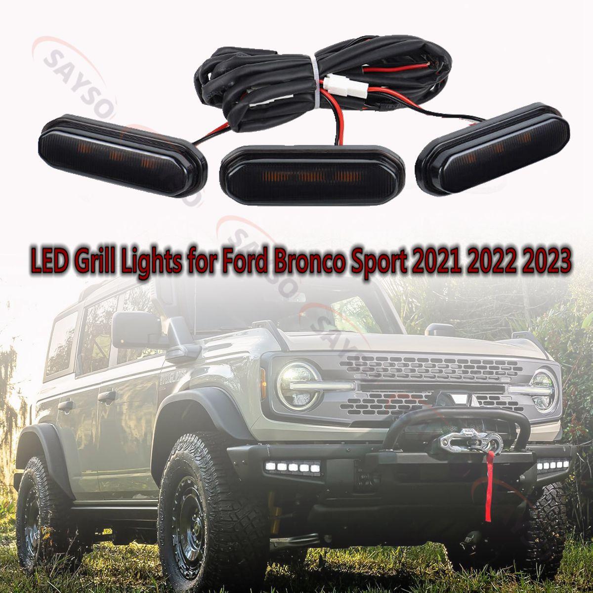 

3Pcs Smoke/Yellow Front LED Grill Lights for Ford Bronco Sport 2025-2025 Amber Lighting Grille Lamps Kit with Wiring Harness чёрный