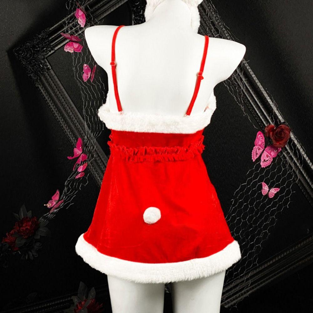 New Year Christmas Dress Transparent Camisole Nightwear Velvet Pajamas Dress Suit  Gifts