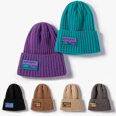 Autumn Winter Knitted Hat for Couple Letter Label Solid Beanie Cap Unisex Woolen Hat Outdoor Warm Casual Caps Simple Clothes Accessories