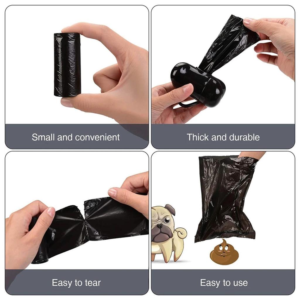 Professional Pets Poo Bags Rolls Strong Thick Leakproof Disposable Waste Bin Bags Perfect For Dogs Cats Puppies Walking Road Black Color
