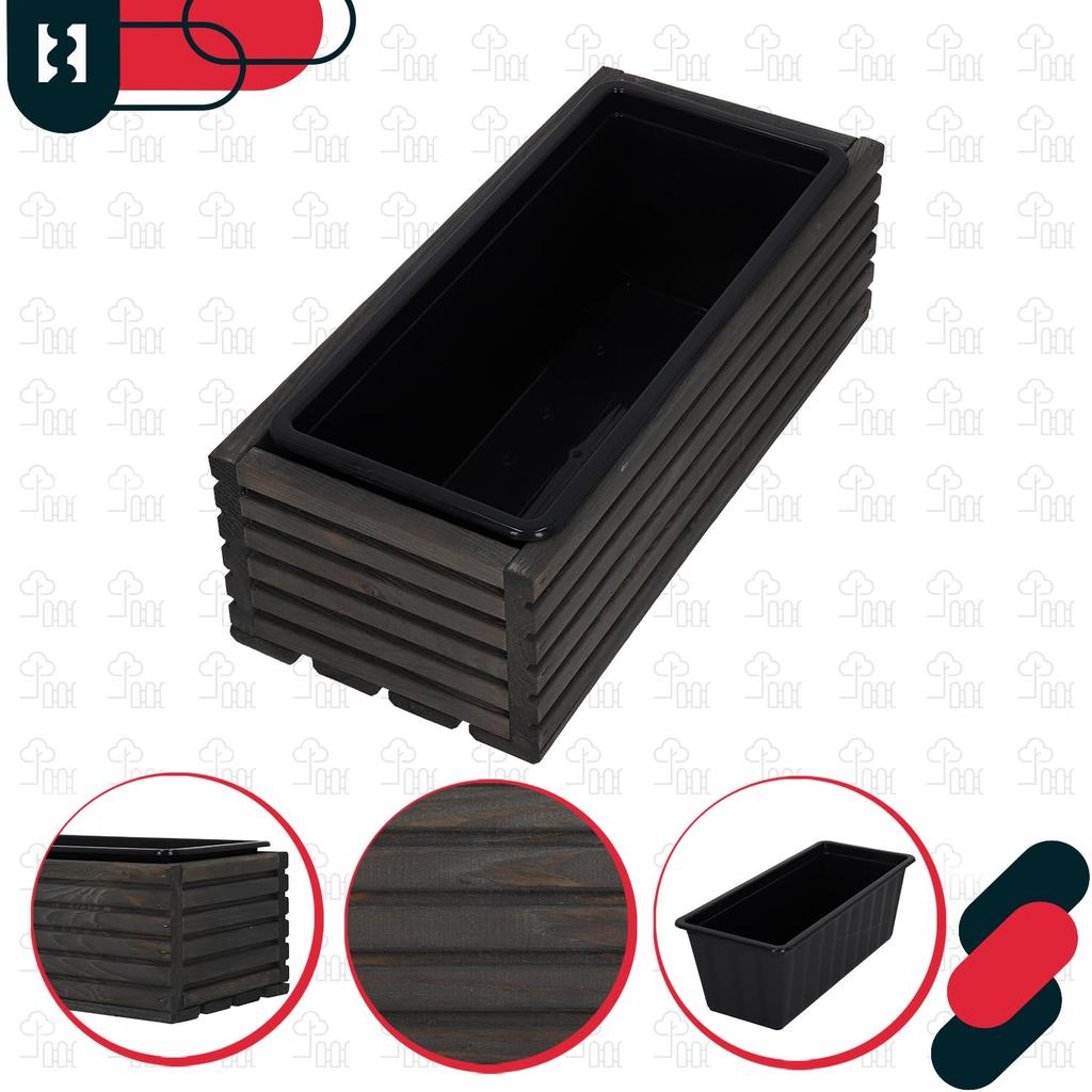 Kotarbau® Wooden Garden Planter Box For Terrace With Insert Anthracite 44 X 20 Cm