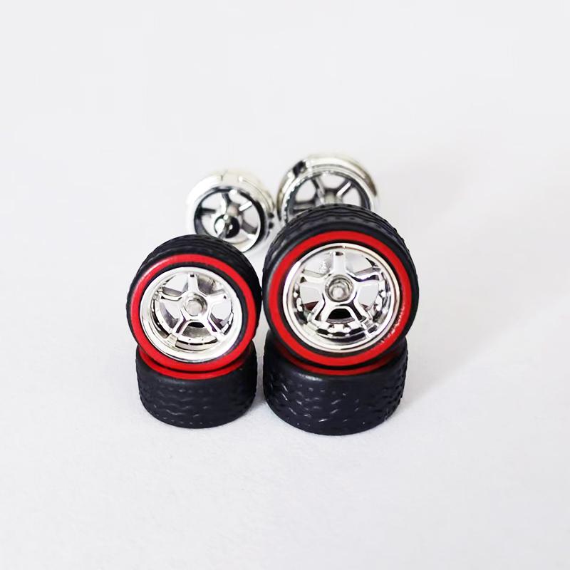 10 Sets 10.8mm 12.8mm 1/64 Alloy Car Staggered Wheels Front Small Rear Large Wheel Progressive Drag Tires Advan for Hot Wheel