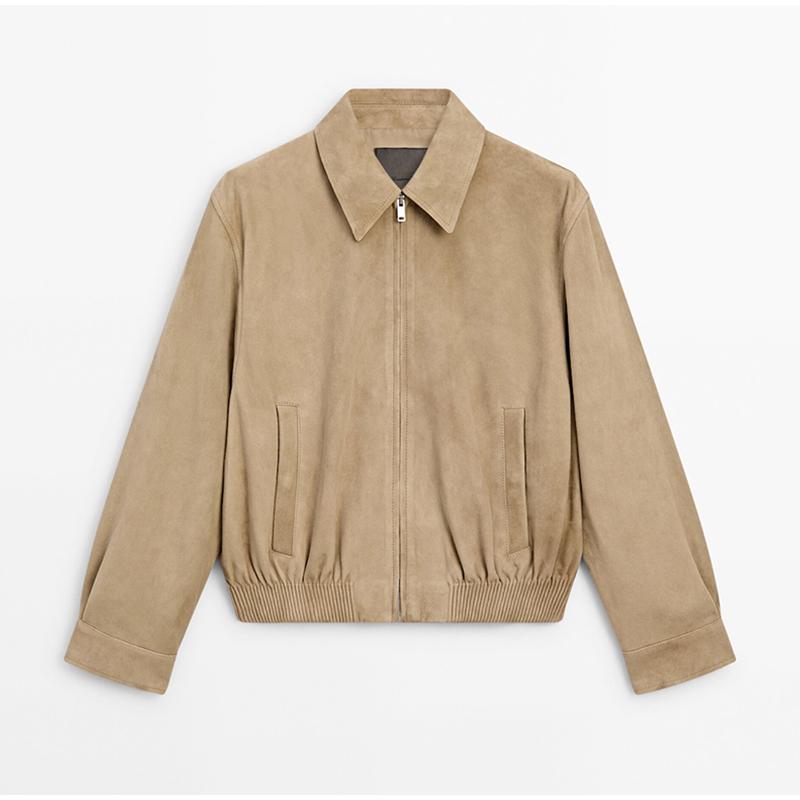 

Модные женские замшевые куртки-бомберы со свободными лацканами, застежкой-молнией и карманом на полный рукав, женские пальто 2025 года, весенняя женская повседневная верхняя одежда для поездок на работу L хаки