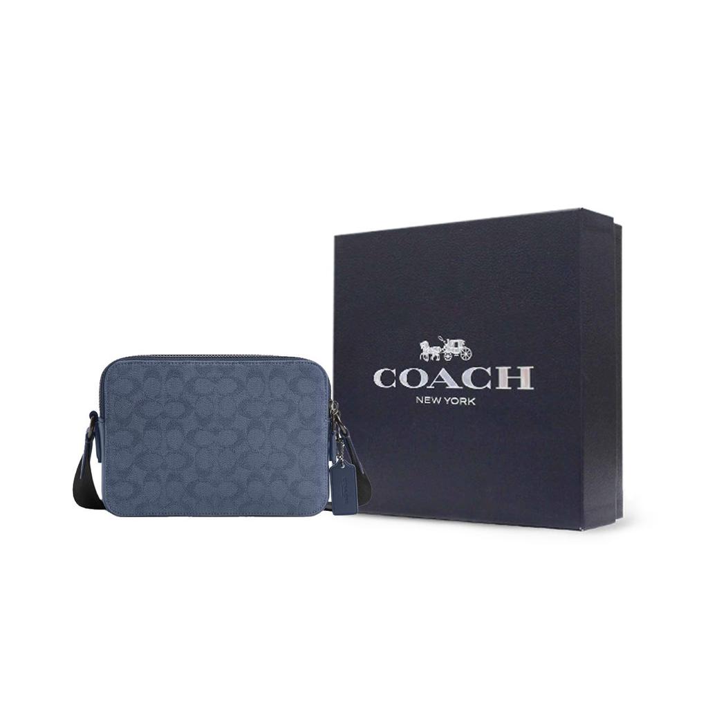 Coach Charter 24 Brand Micro Logo Adjustable Shoulder Strap Floral Canvas And Leather Crossbody Bag Medium Men crossbody bag Blue CU475-D61