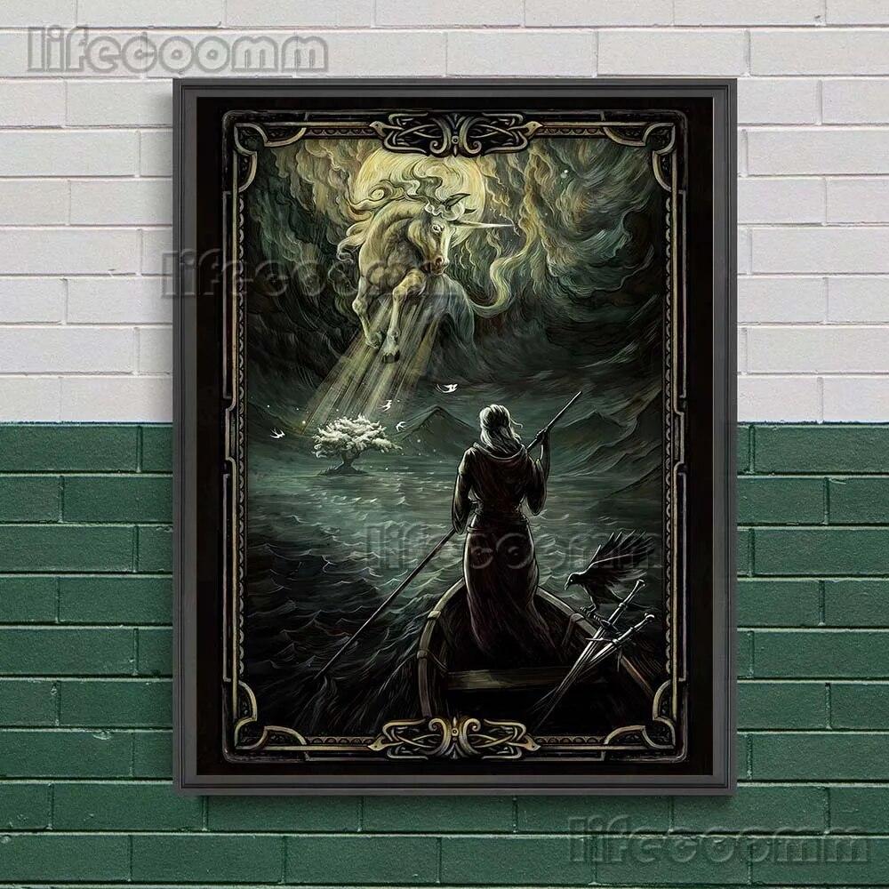 Pemburu Setan Misterius Lukisan Kanvas Seni Dinding Antik Sihir Gelap Poster Seni Dunia Cetak Dekorasi Rumah Tanpa Bingkai No Frame