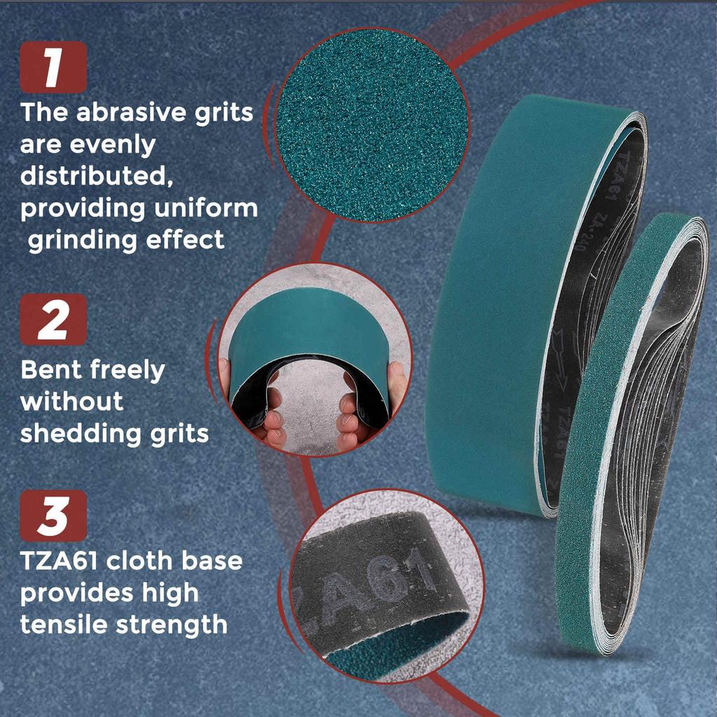 Kozelo Sanding 3 x Zirconia Abrasive Sander Suitable for Metal and Weld Rust 10-Pack Belts, 21-inch, 40/60/80/120 Grit, Belts, Paper, Polishing,