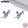 925 Silver Mini Flower Butterfly Bird Bee Stud Earrings Rainbow Moonstone Kitty Cat Ear Studs Girl Party Jewelry