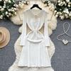 Inside Sweater Skirt with Coat Autumn Retro Lapel Waist Thin Temperament Long Sleeve Knitted Dress