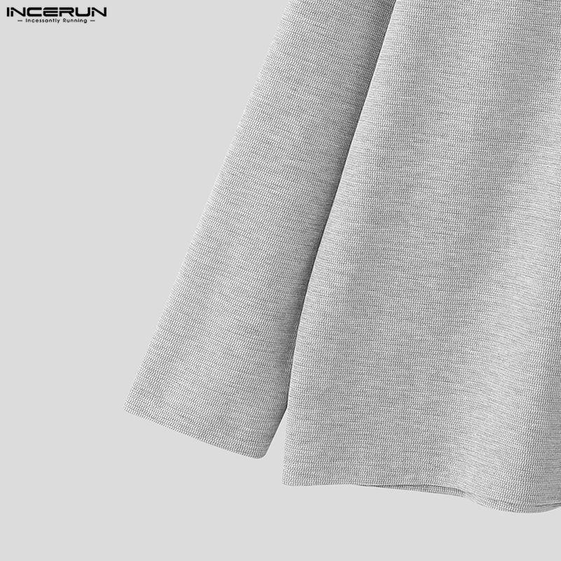 INCERUN Autumn Spring Men O-neck Long Sleeve Texture Casual Pullover T-shirts Tops