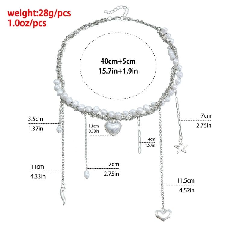 Sophisticated Multilevel Heart Charm Pendant with Pearls Accents Necklace Jewelry Accessory for Fashionable Outfits