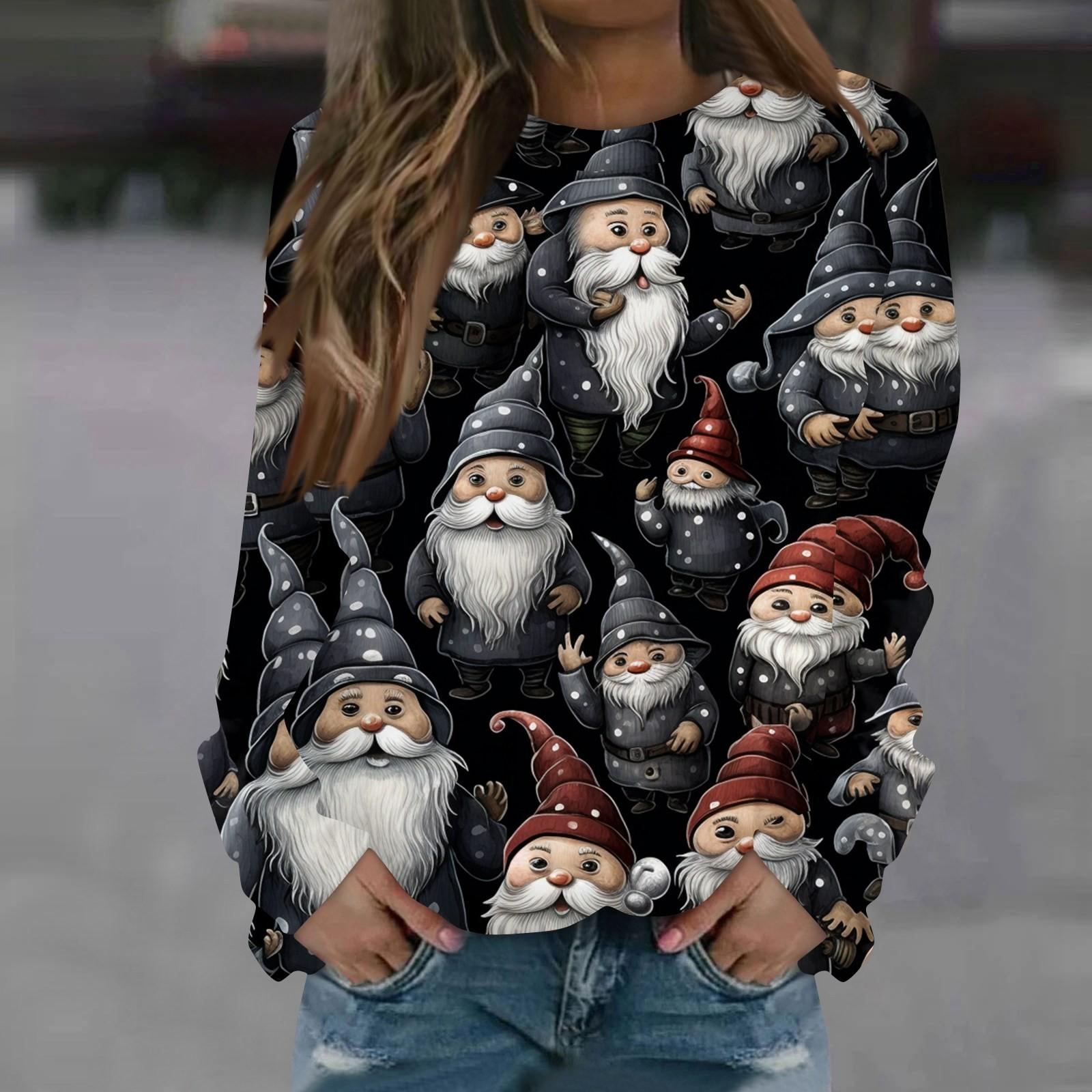 

Женская повседневная мода с рождественским принтом и длинным рукавом с круглым вырезом, пуловер, блузка, толстовка L