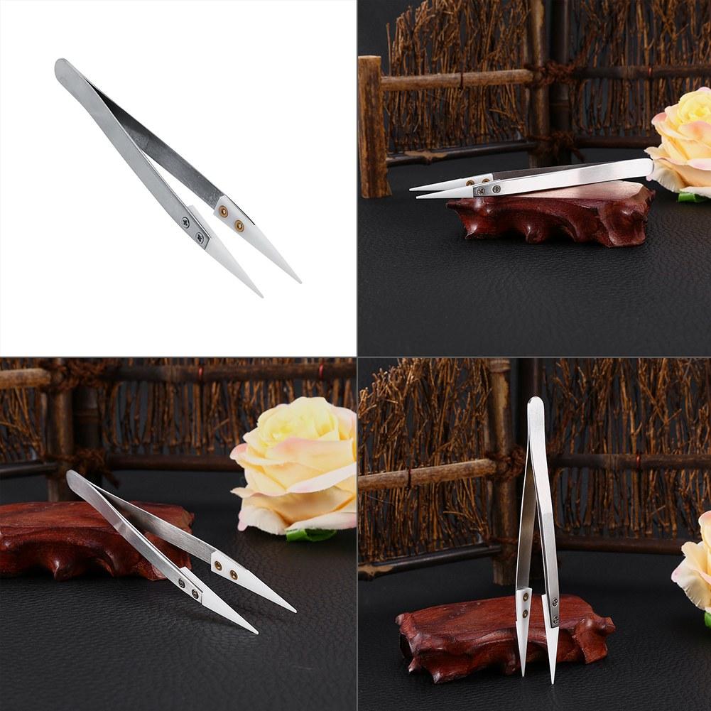 Stainless Steel Ceramic Pointed Tip Tweezer Heat Resistant Anti Acid Anti Static