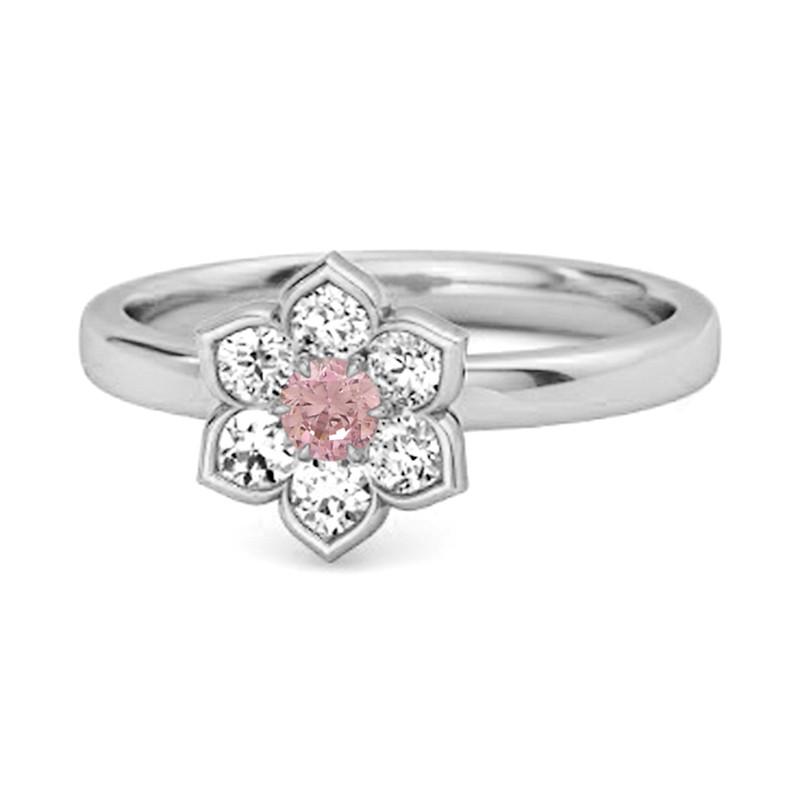 

925 Sterling Silver Pink Topaz Floral Cluster Women Wedding Ring 8.5 біле золото кольору