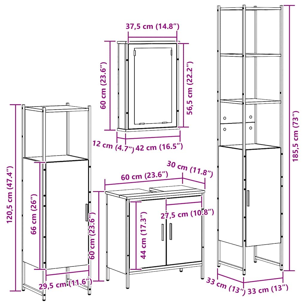 Bathroom Furniture Set with Shelf 4 pcs Black Wood based Material