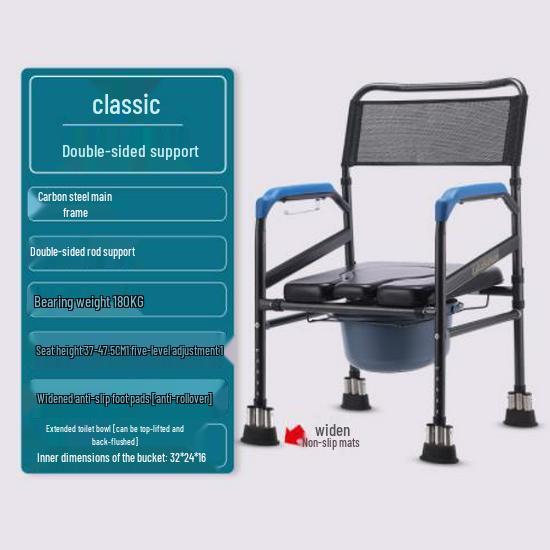 Elderly Toilet Riser Frame with Raised Armrests and Squatting Pan