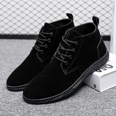 Scarpe Casual Alte da Skate da Uomo con Lacci in Suede Nere a Fondo Piatto Stivaletti Corti da Uomo Stivali da Uomo