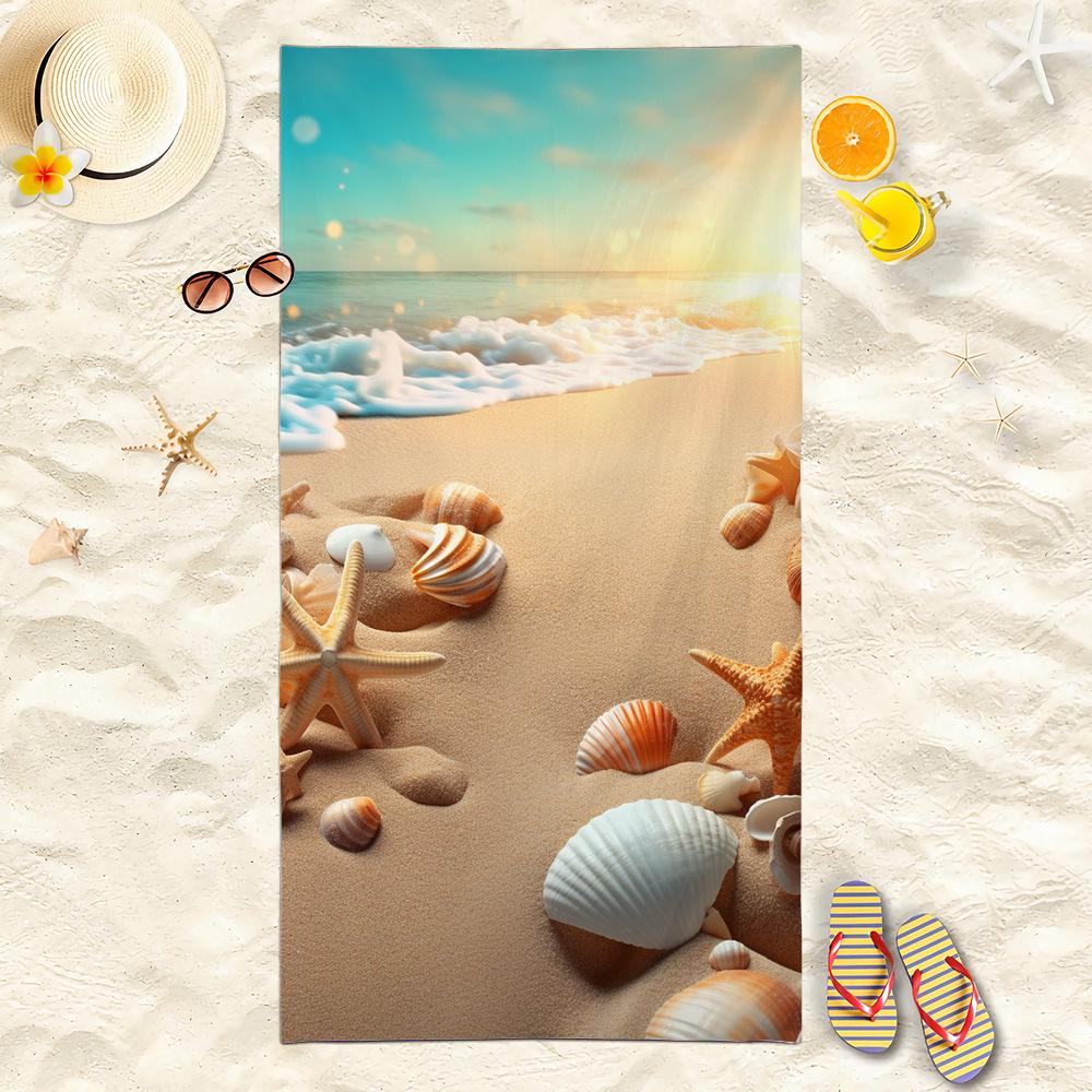 Seashell Beach Towel Aesthetic Ocean Shell Print Microfiber Towel Quick Dry Sand Free Summer Beach Blanket 50x100cm