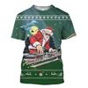 Funny Santa Face 3D Print Men T-Shirt, Christmas Snowflake Berry Holiday Gathering, Realistic Graphic Short Sleeve Tee