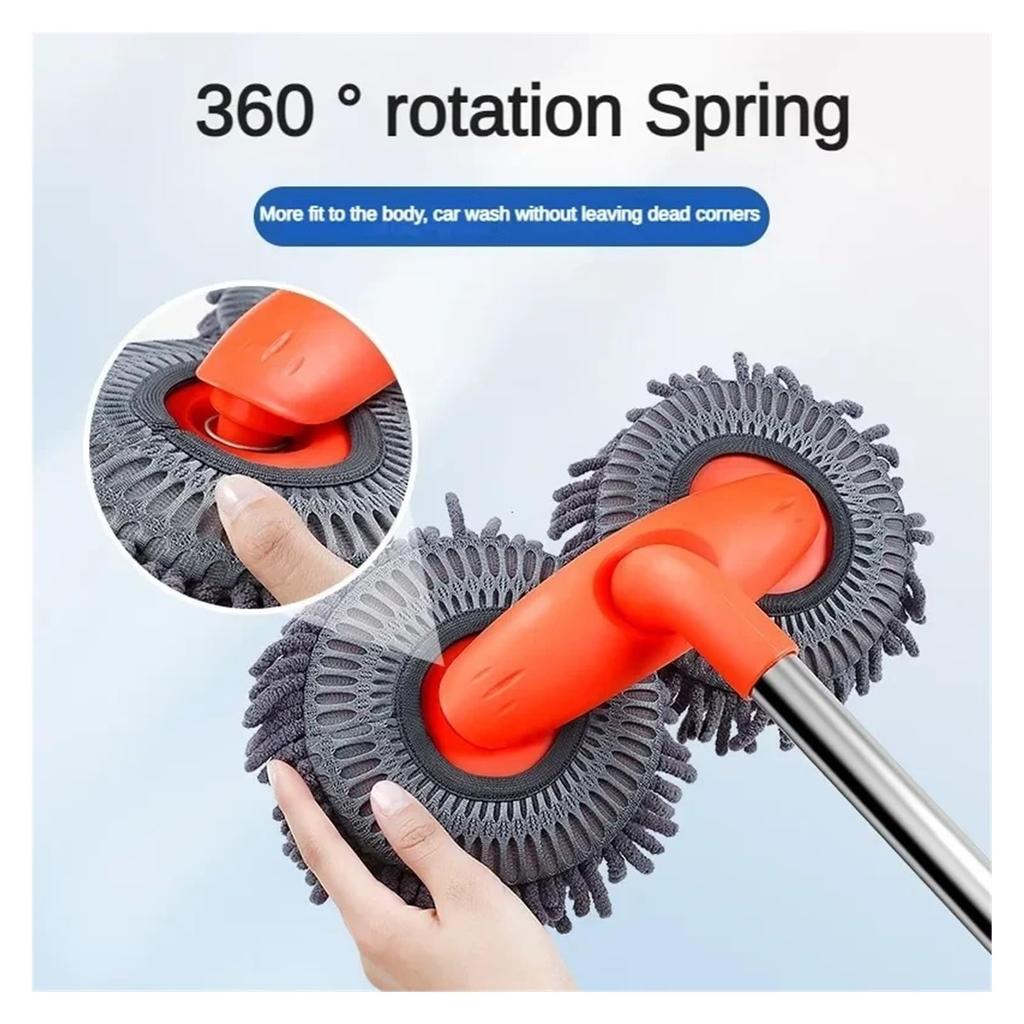 Car Washing Tools Rotating Double Brush Head Car Wash Mop Three- Telescopic Roof Window Cleaning Maintenance Accessories Practical(1PC Mop Head)