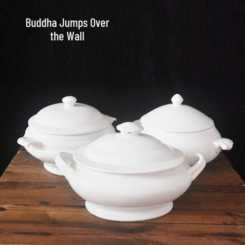 Ceramic Stew Pot with Lid - Extra Large Double-Earred Soup Pot for Birds Nest and Buddha Jumps Over the Wall Soup