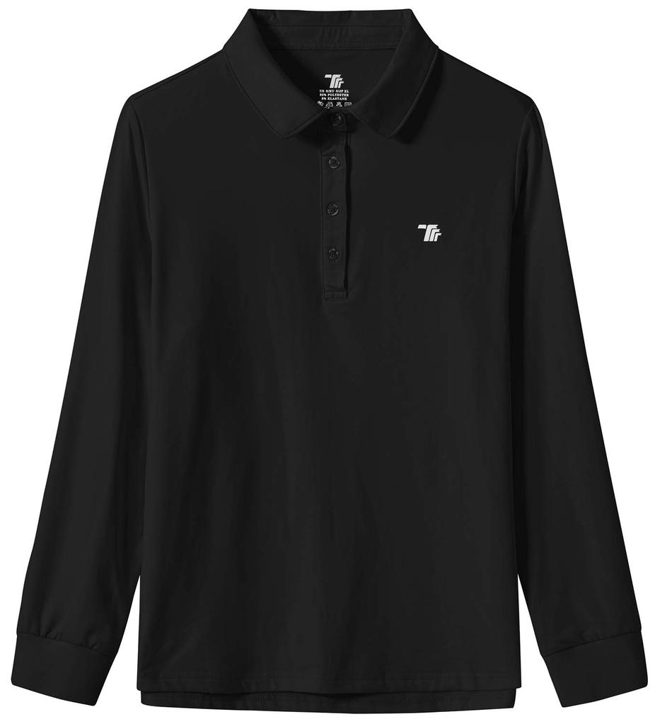 YIRUIYA Codzienne Polo Długie Gładkie Fitness Sportowe Rozmiar M Damska Koszula, Rękaw, Kolor, Zapinana na guziki, Dopasowana, Oddychająca, Bluza, Odzież, Top, Czarny,
