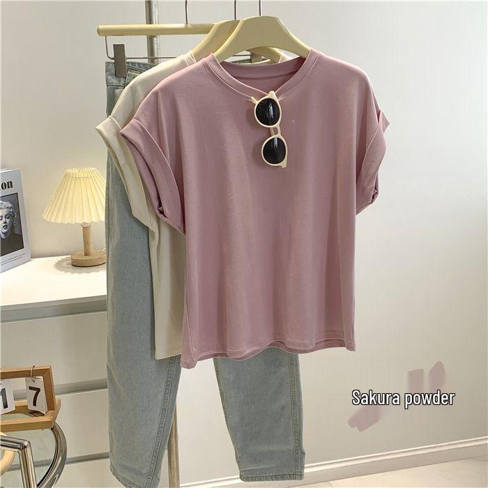 Women's Pink Modal Cotton Flared Sleeve T-Shirt - Korean Style Summer Top