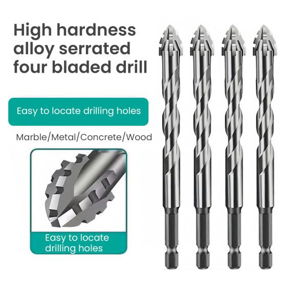 6 Pcs High-Strength Eccentric Twist Drill Bit Set 4/5/6/8/10/12mm Four-Flute Sawtooth Four Edged Serrated Eccentric Drill Bit for Stone