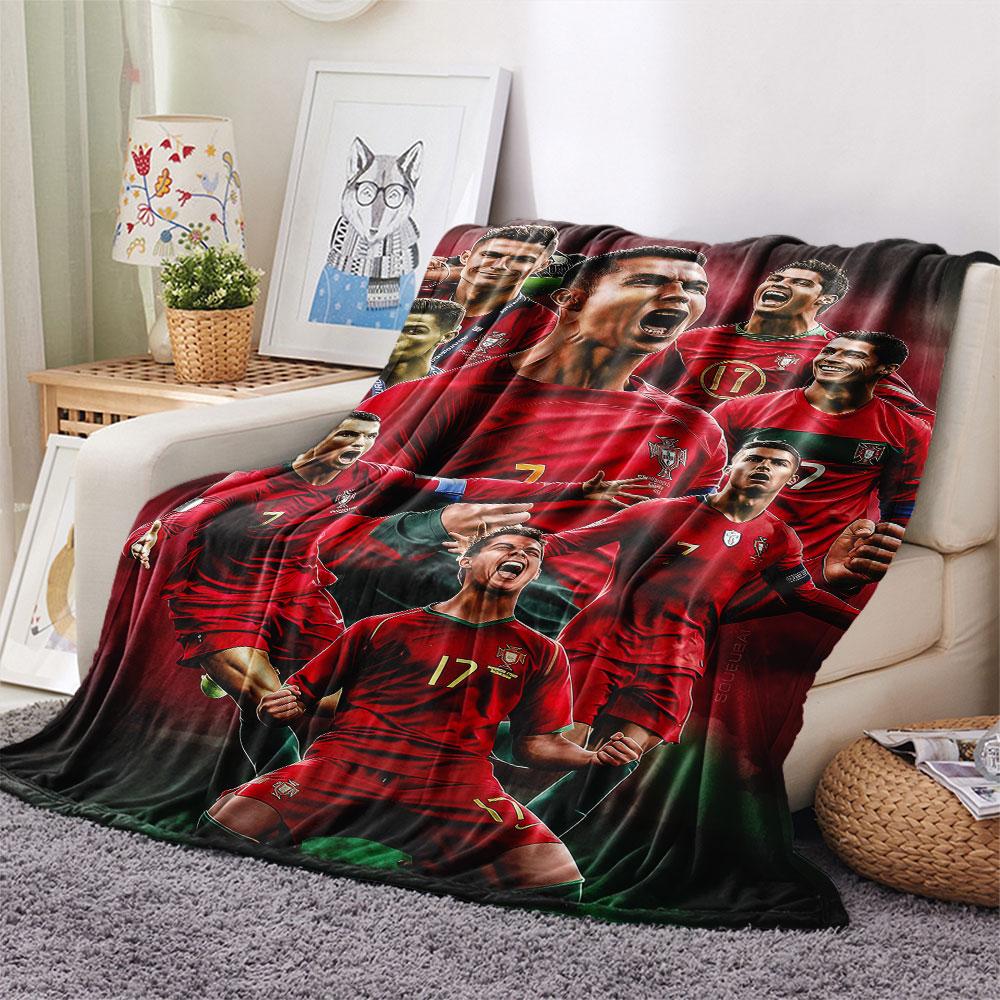 1PC Cristiano Ronaldo Patterned Flannel Blanket Suitable For All Seasons for Home Decor Warmth and Comfort Gifts Holiday Present