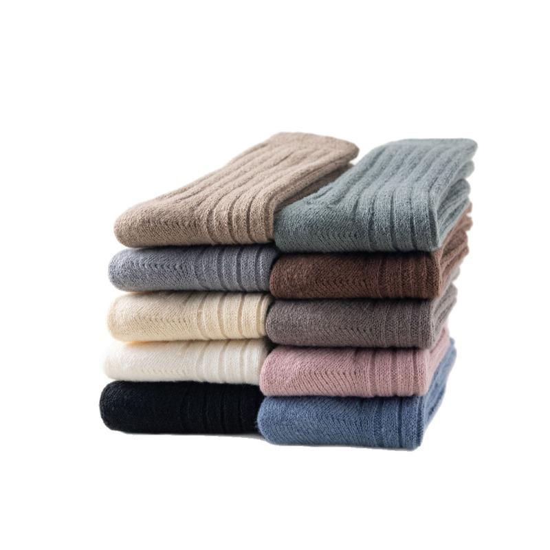 Children's Winter Thick and Warm Wool Socks with Vertical Stripes, Versatile and Plain Color, Pile-up Socks, Double-needle Thick Yarn, Long Socks