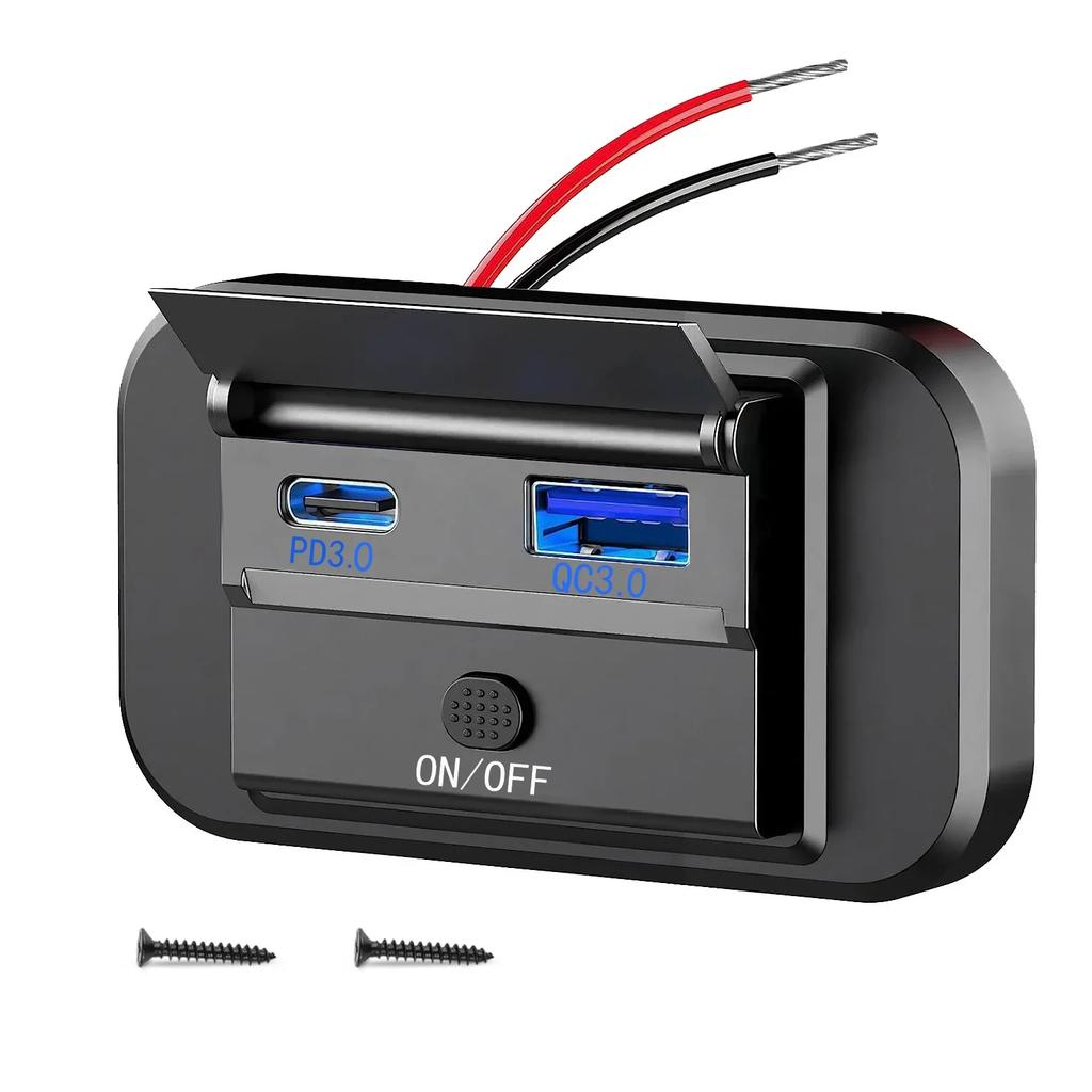 12V USB Outlet Panel Wall Mount 36W USB C and Dual QC 3.0 18W Port Car Charger Socket Accessories for Car Bus RV Truck