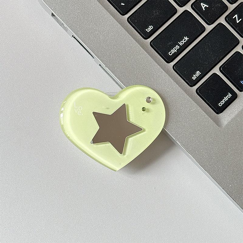 Heart-shaped Rhinestone Star Mirror Phone Holder with Magnetic Finger Ring