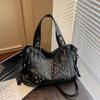 Women's Retro Punk Motorcycle Tote Bag with Rivets - Large Capacity, Fashionable Handheld or Shoulder Style