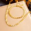 18K Gold Plated Twisted Herringbone Chain Necklace Bracelet Set, Dainty Chunky Link Jewelry Set for Women, Trendy Daily Jewelry