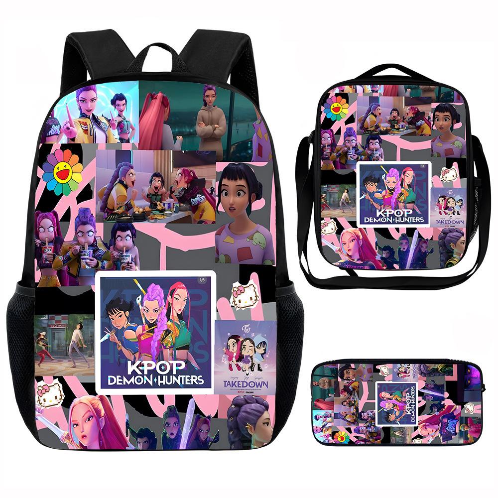 K-Pop Print 3-Piece Set: Instagram-Style Large-Capacity Student Backpack for Girls