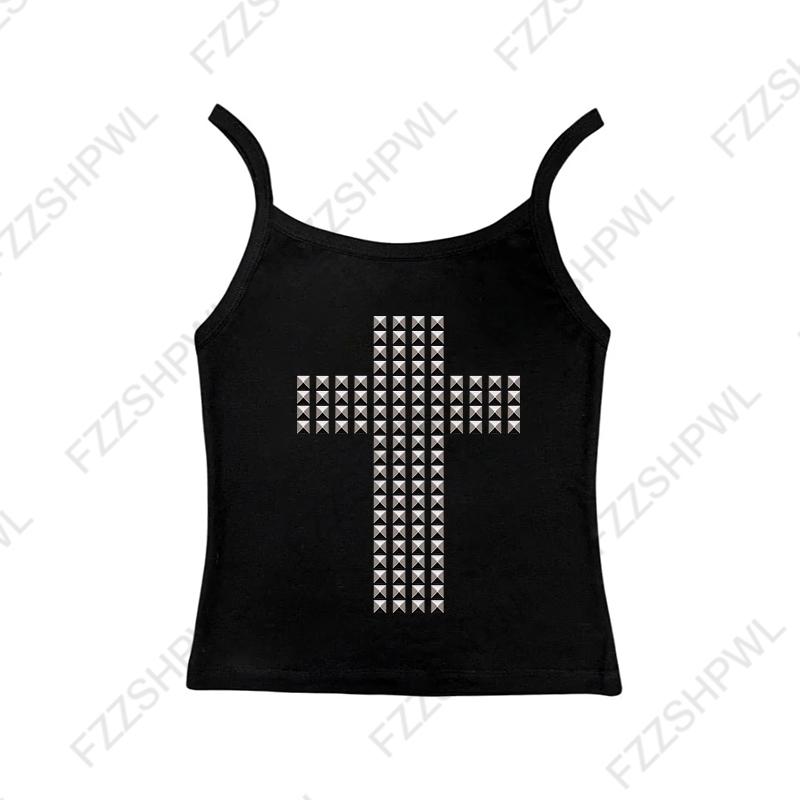 VAYLA Gothic Punk Rock Hip Hop Damska koszulka z krótkim rękawem Seksowna, dopasowana, szykowna, swobodna, podstawowa, metaliczna, dekoracyjna, krótka bluzka Y2K Emo Girl Clothes