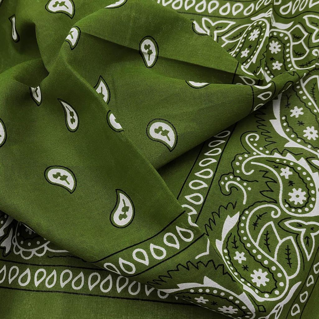 Trifong Bandana Green Paisley 100% Cotton Adult Stylish Cotton Handkerchief Bandana Men's Women's Unisex 55cm X 55cm Olive