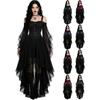 Halloween Gothic Kleid Damen Schulterfrei Schnürung Korsett Netz Glockenärmel High Low Chiffon Vampir Hexe Cosplay Party Kostüm